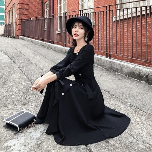 Korean Square Collar Women Dress Casual