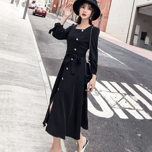 Korean Square Collar Women Dress Casual