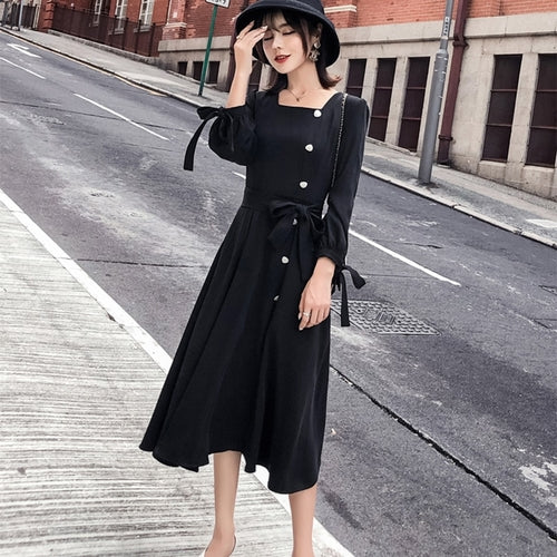 Korean Square Collar Women Dress Casual