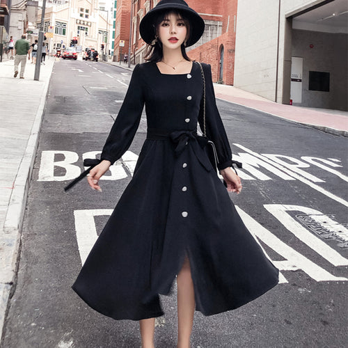 Korean Square Collar Women Dress Casual
