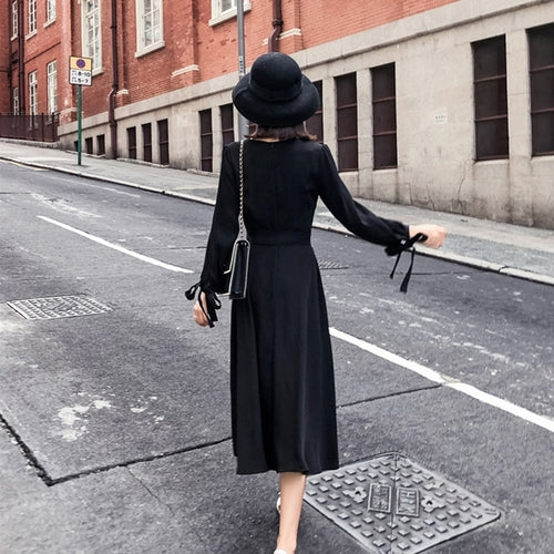 Korean Square Collar Women Dress Casual