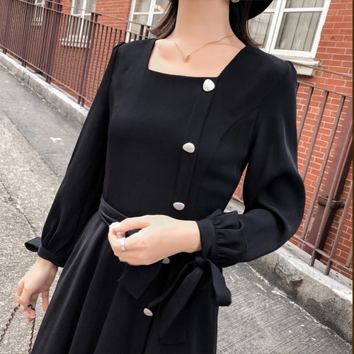 Korean Square Collar Women Dress Casual